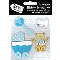 Express Yourself Blue Pram And Bear Card Toppers 4 Pieces