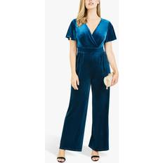 Turquoise - Women Jumpsuits & Overalls Yumi Velvet Angle Sleeve Jumpsuit