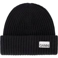 Wool Headgear Ganni Rib Knit Beanie - Black