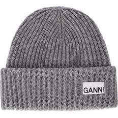 Wool Headgear Ganni Rib Knit Beanie - Grey