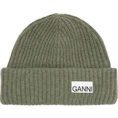 Wool Headgear Ganni Rib Knit Beanie - Green