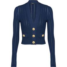 Balmain Cropped Knit Viscose Cardigan Navy