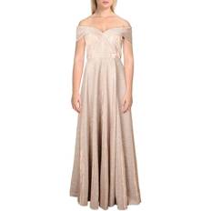 Xscape Off-The-Shoulder Long Glitter Dress Blush/Silver