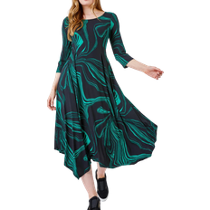 Roman Abstract Marble Print Midi Dress - Green