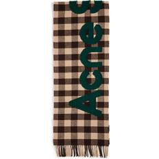 Acne Studios Mens Brown Green Checked Tassel-trimmed Wool-blend Scarf