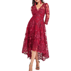 Goddiva Scalloped Lace Dipped Hem Midi Dress - Wine