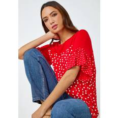 Roman Spot Print Frill Sleeve Top in Red