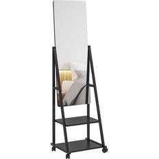 Black Wall Mirrors Homcom Free Standing Dressing Rolling on Wheels Wall Mirror