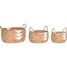 Dkd Home Decor White Natural Seagrass Boho Basket