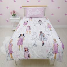 Pink Bed Set Kid's Room Barbie Figures Silhouettes Single Duvet Cover Pillowcase Set