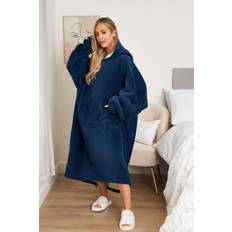 Sienna Long Oversized Fleece Hoodie Blankets Blue