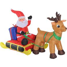 Red Inflatable Decorations Homcom Inflatable Santa, Polyester, 122H cm-Multicolour