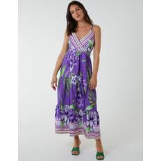 Long Dresses - Purple Blue Vanilla Floral Wrap Maxi Dress Purple