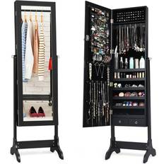 Costway Black MDF Glass Jewelry Cabinet Storage Organizer