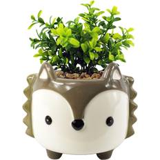 Leaf 15Cm Ceramic Fox Planter With Artificial Crassula Plant