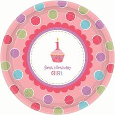 Birthdays Plates, Cups & Cutlery Amscan Paper Polka Dot 1st Birthday Party Plates Pack of 8