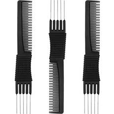 Plus pack carbon lift teasing combs with metal prong, salon teasing back