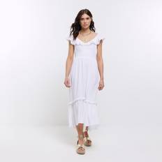 River Island Womens White Bardot Ruffle Midi Dress