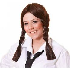 Halloween Long Wigs Bristol Novelty Brown Schoolgirl Wig