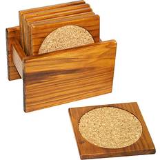 Home Basics pine wood square with absorbent cork insert Coaster 4