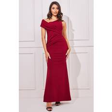 Goddiva Scuba Crepe Off The Shoulder Maxi Wine