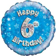 Oaktree 18 Inch Happy 6th Birthday Blue Holographic Balloon