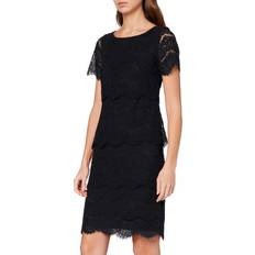 Vera Mont Lace Dress With Ruffle Design Navy