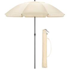 Christow Cream Portable Beach Parasol Tilting Garden Sunshade Umbrella