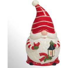 Red Biscuit Jars Certified International Christmas 3-d Gnomes Cookie Service Biscuit Jar