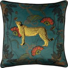 Polyester Cushion Covers Paoletti Tropica Cheetah Printed Cushion Cover Turquoise