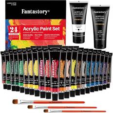 B&Q Acrylic Paint Set 24 Colours Brush Kit Black
