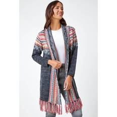 Roman Aztec Print Tassel Hem Longline Cardigan