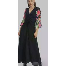 Black - Long Dresses - Solid Colours Front Ruched Detail Maxi Dress