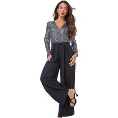 Roman Sequin Wrap Bodice Jumpsuit in Black