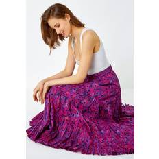 Roman Feather Print Tiered Cotton Maxi Skirt