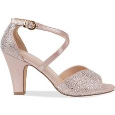 Paradox London Kesha Shimmer Block Heel Sandals Nude