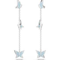 Beige Earrings Swarovski Lilia drop earrings, Butterfly, Blue, Rhodium plated