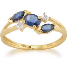 Gemondo Marquise light blue sapphire & diamond three stone ring in 9ct yellow gold