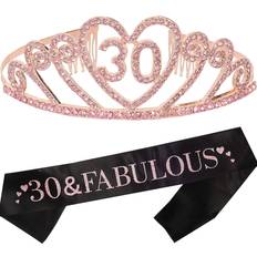 Birthdays Sashes 30th Birthday Gifts for Women, 30th Birthday Tiara and Sash Pink, HAPPY 30th Birthday Party Supplies, 30 & Fabulous Glitter Satin Sash and Crystal Tia