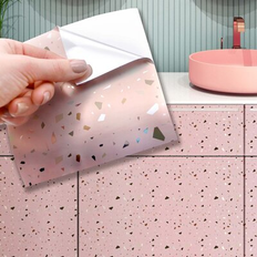 Walplus rose pink metallic silver terrazzo peel and