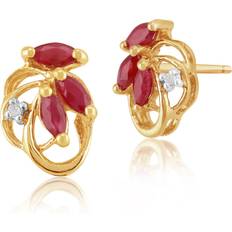 Gemondo Floral marquise ruby & diamond stud earrings in 9ct yellow gold