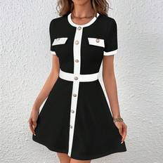 XXL Dresses Shein Contrast Trim Button Front Dress