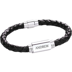 Treat Republic Personalised Luxury Leather Bracelet - Silver/Black