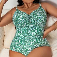 Women - XL Swimsuits Shein Plus Ditsy Floral Print Tie Front One Piece Swimsuit