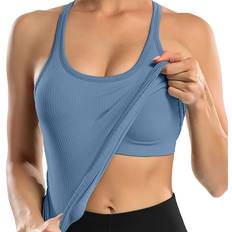 Shein Solid Ribbed Knit Sports Tank Top - Dusty Blue