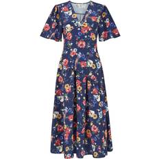 Yumi Bird & Floral Print Midi Dress - Navy