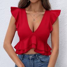 Shein Butterfly Sleeve Ruffle Hem Top