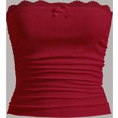 Shein EZwear Contrast Lace Ruched Tube Top - Burgundy