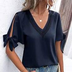 Shein Guipure Lace Panel Knot Cuff Split Sleeve Blouse