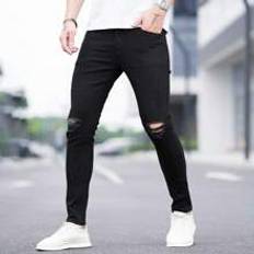 Shein Men Cotton Ripped Frayed Skinny Jeans